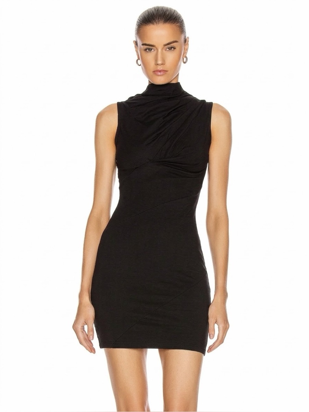 NWT RtA "Holly" Twisted Jersey Knit Mini Dress Asymmetrical V-Neck Black Size 2